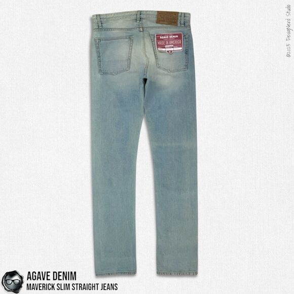 AGAVE DENIM MAVERICK SLIM STRAIGHT SELVAGE DENIM JEANS IN SUN BAKED BLUE 32 X 36 - Picture 2 of 12